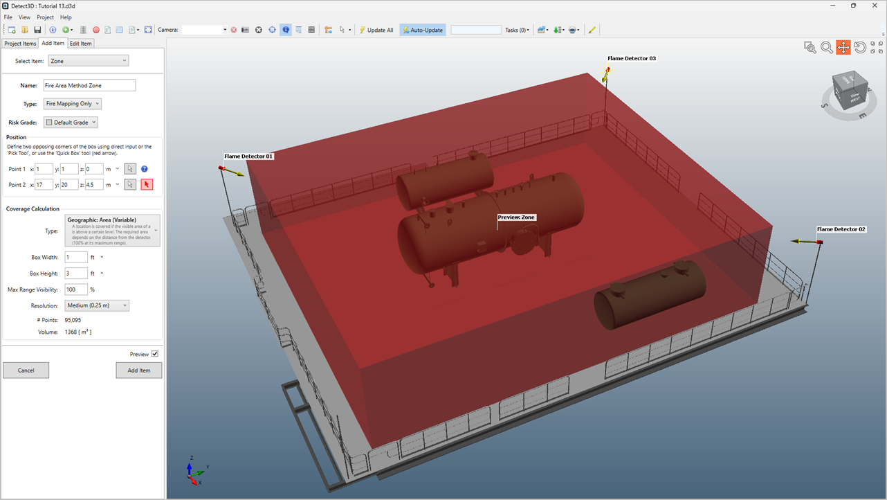 Detect3D Tutorial 13 Preview of Fire Area Method Zone