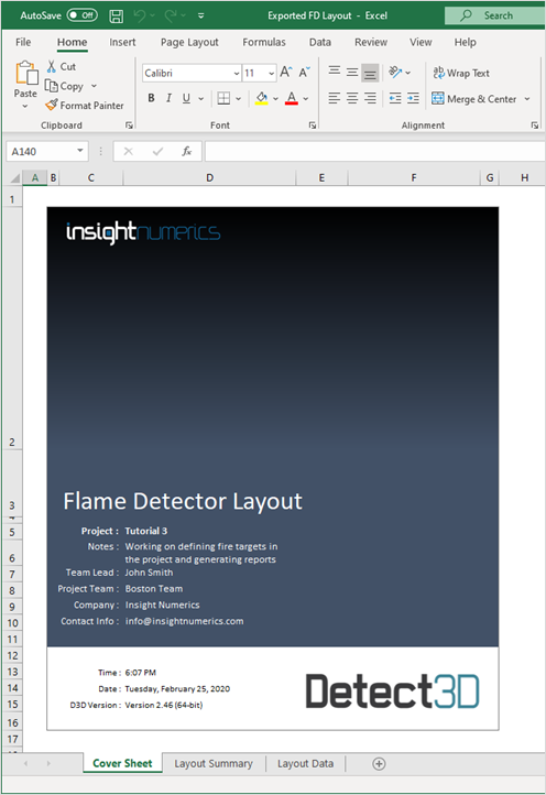 Detect3D Flame Detector Excel Report