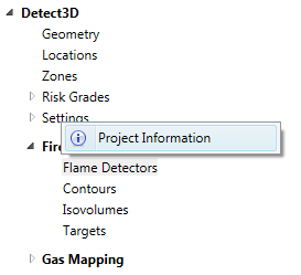 Detect3D Project Information Menu from Settings