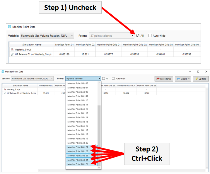 Selecting Individual Monitors to appear in Monitor Data Window