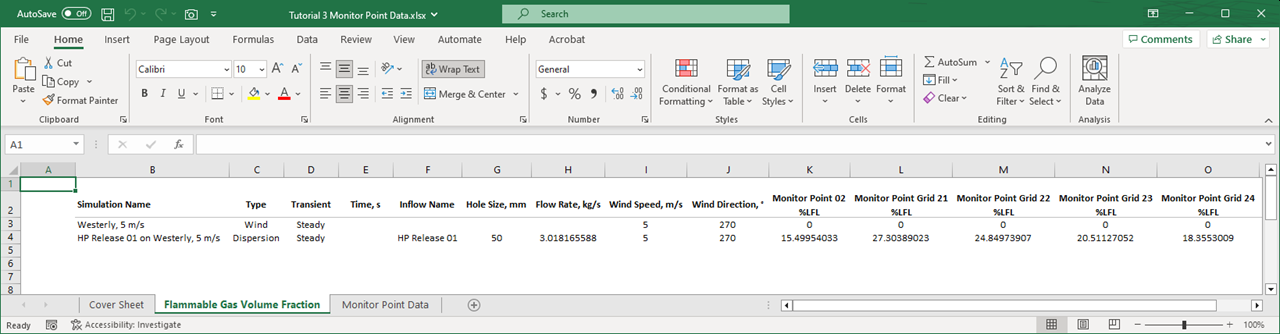 Excel Report of Monitor Point Data